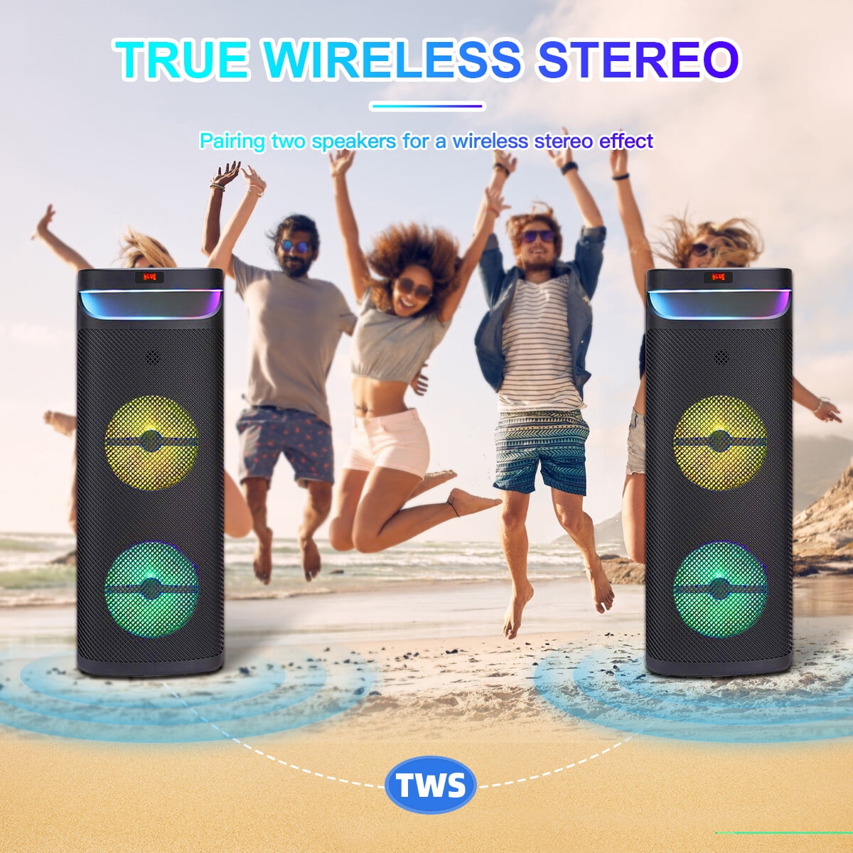 Lohoms Dual 10" Portable Wireless Bluetooth Party Speaker Heavy Bass Sound System Subwoofer w/ Mic