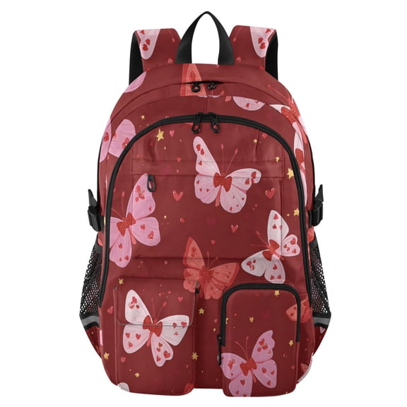 DIXRUYEE Pink Bow with Heart-shaped Pattern Backpack for School 14”Laptop Compatible with Reflective Safety Strips
