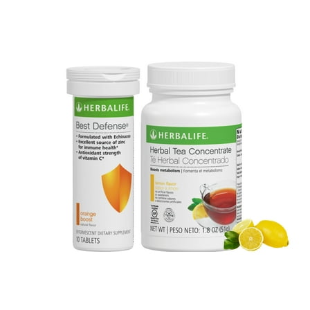 Herba life. Herbal Tea Concentrate Lemon Flavor (1.8 oz) with Snack Defense (60 Tablets)