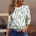 thumbnail image 2 of CYMMPU Fall Trendy Shirts 3/4 Sleeve Blouses for Women Dressy Casual Loose Fit Floral Printed Crew Neck Spring Tops T-Shirts Lightweight Basic Tees M, 2 of 4