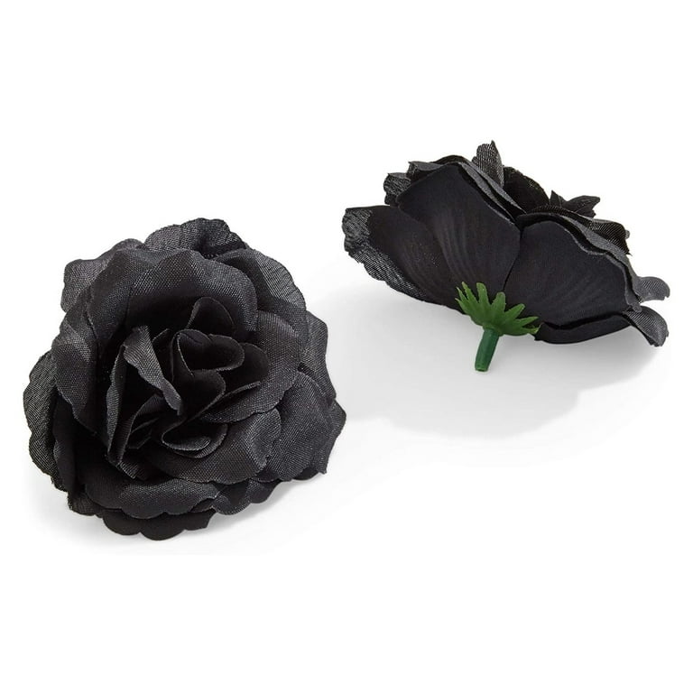 50 Pack Artificial Fake Silk Rose Flower Heads for Wedding Decoration, Bridal Bouquet, Home Decor - Black