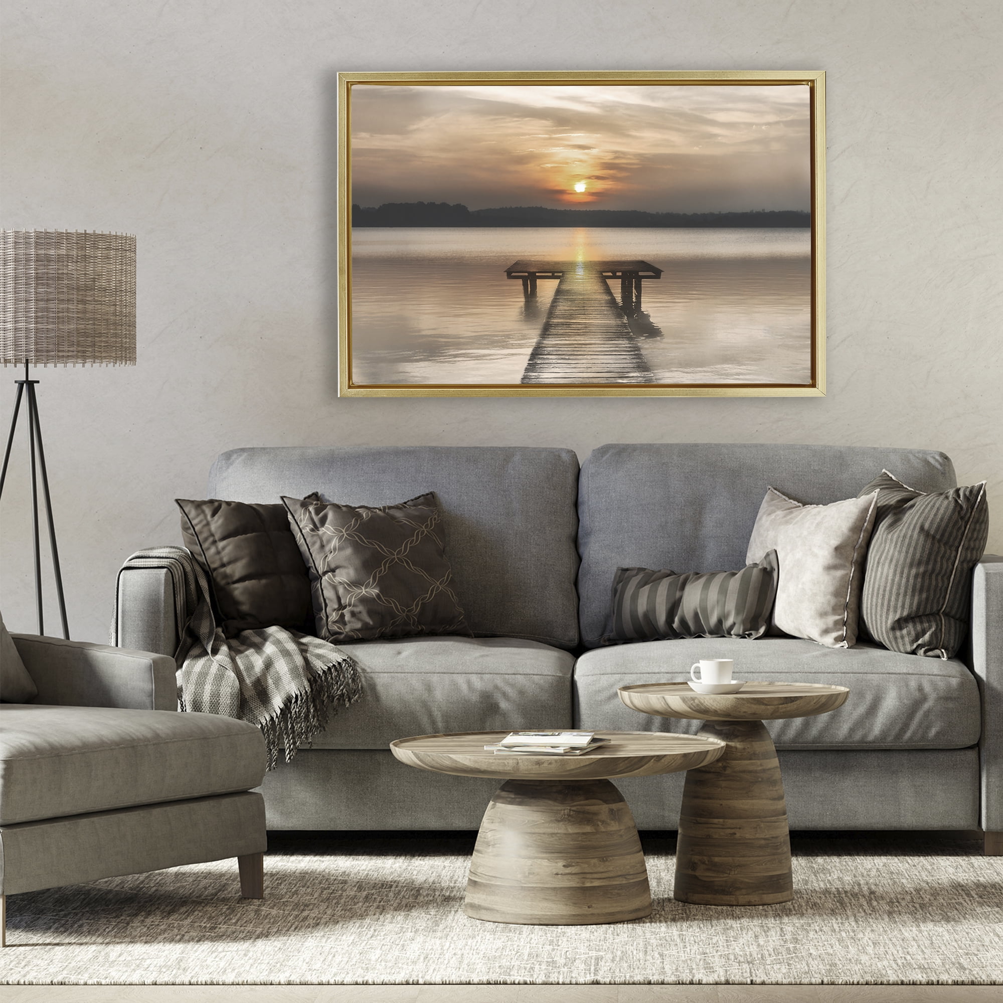 Stupell Industries Centric Reflective Sunrise Gold Framed Floater Canvas Wall Art, design by Irene Weisz
