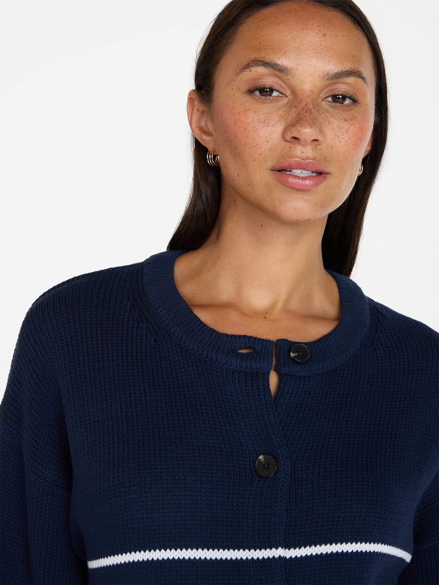 Time and Tru Women's Striped Cardigan Sweater with Long Sleeves, Sizes XS-XXXL