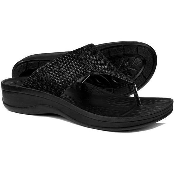 Aerothotic L0804-B-6 Comfortable Orthopedic Arch Support Flip-Flops & Sandals for Women, Jewel Black - Size 6