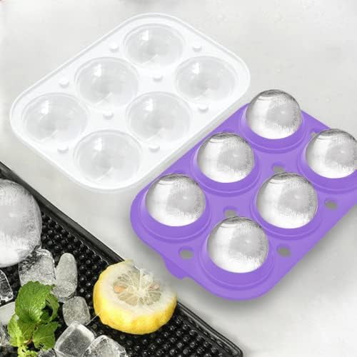 Ice Cube Trays (Set of 2), Sphere Ice Ball Maker with Lid & Large Square Ice Cube Maker for Whiskey, Cocktails and Homemade, Keep Drinks Chilled Purple