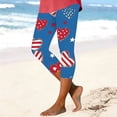 thumbnail image 2 of lcziwo Ladies High Waisted Yoga Leggings Independence Day Patriotic Flag Printed Capri Pants 4th of July Outfits Blue L, 2 of 6