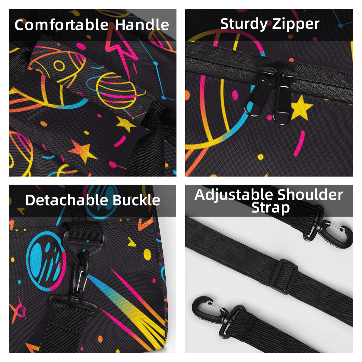 Herdesigns Rocket Planets Sports Duffle Bag for Women & Men, Outer Space Gym Bag Dance Bag Overnight Bag Carry On Weekender Travel Bag