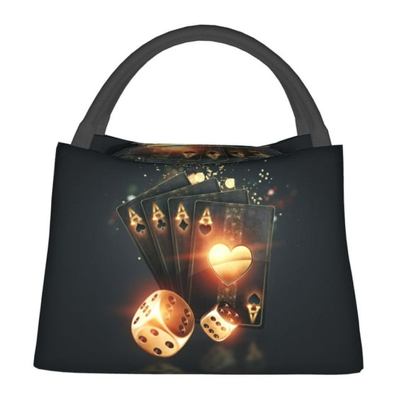 Easygdp Creative Poker Bolsa de Almuerzo Insulada Reutilizable, Bolsa de Mano y Bandolera para Oficina, Trabajo, Viajes