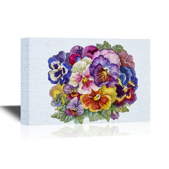 wall26 - Pansy Flower Canvas Wall Art - Colorful Watercolor Pansy Flowers - Gallery Wrap Modern Home Art | Ready to Hang - 12x18 inches
