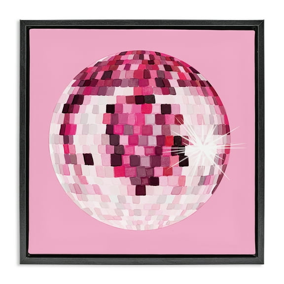Stupell Industries Dazzling Pink Disco Ball Beauty & Fashion Painting Black Floater Framed Canvas Art Print Wall Art, 18 x 18