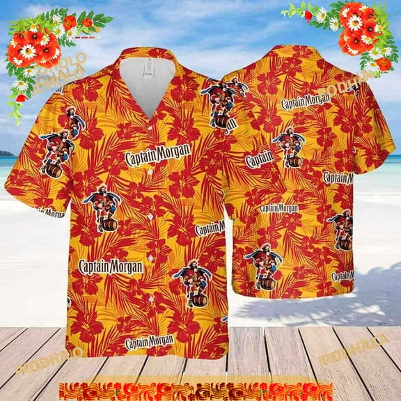 Captain Morgan Hawaiian Shirt, Tropical Flower Pattern Gift For Him