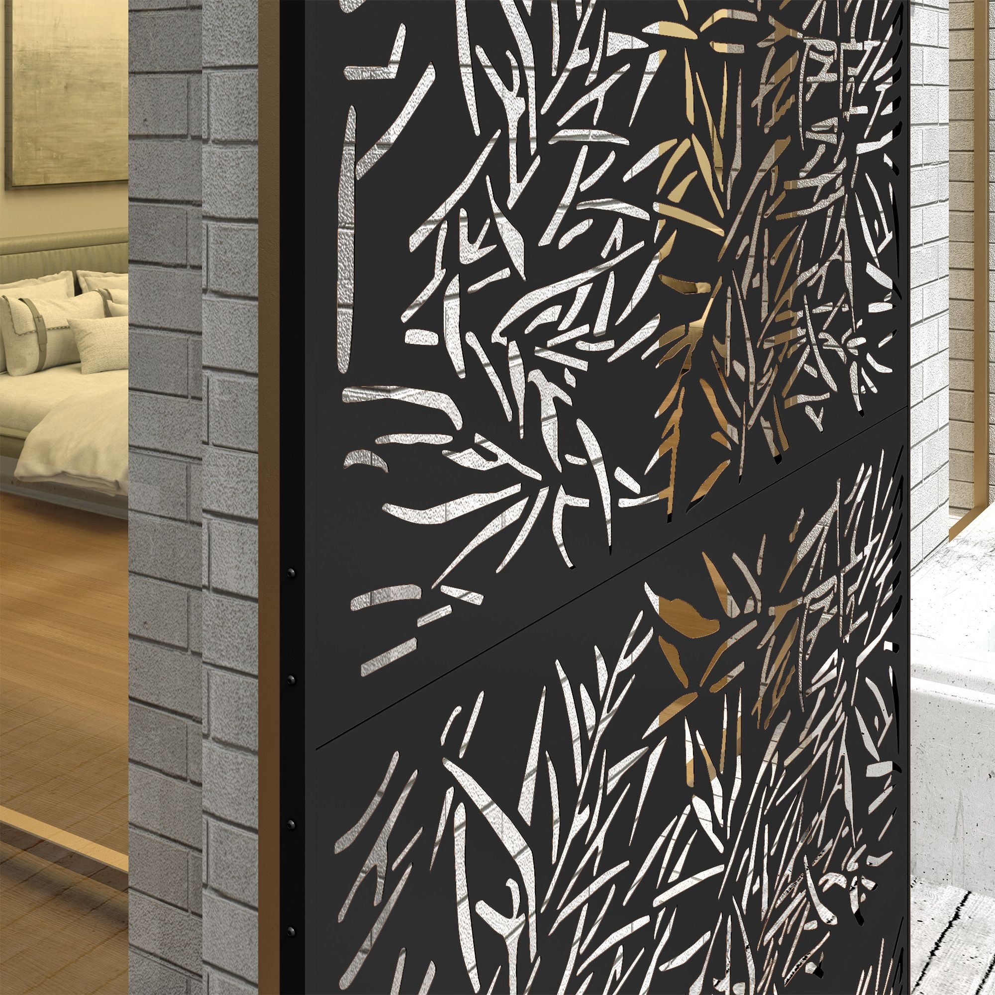 Alvantor Freestanding Outdoor Decorative Privacy Screen Bamboo Black