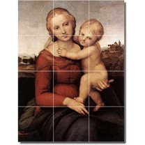 Ceramic Tile Mural-Raphael Mother Child Painting 35. 12.75" w x 17" h using (12) 4.25 x 4.25 ceramic tiles