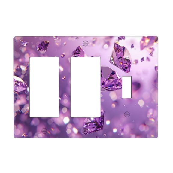 Purple Crystal Fall Switch Cover Decorative Wall Plate 3-Gang 2-Decor 1-Toggle Standard Size