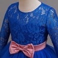 thumbnail image 7 of Girls Maxi Gown Lace Long Sleeve Cinched Bow Belted A-Line Dress Tween Elegant Fluffy Mesh Tiered Layered Evening Dresses Blue 9-10 Years, 7 of 7