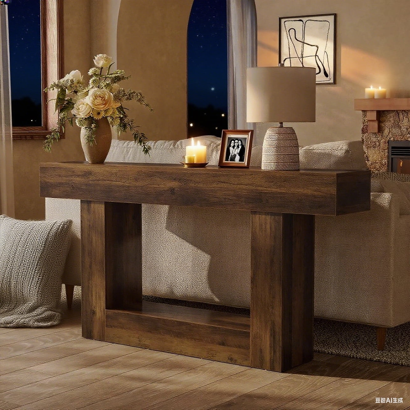 63 Inches Long 2-Tier Farmhouse Console Table, Heavy Duty Sofa Table Behind Couch, Large Narrow Wooden Entryway Table for Living Room, Hallway Foyer (Rustic Brown)