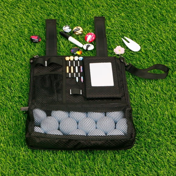 NAOJIE Golf Sac d'Accessoires, Pochette de Golf pour Objets de Valeur, Sac Suspendu pour Voiturette de Golf, Sac de Rangement Pliable Léger, Accessoires Portables pour Voiturette de Golf avec Courroie Ajustable (Noir)
