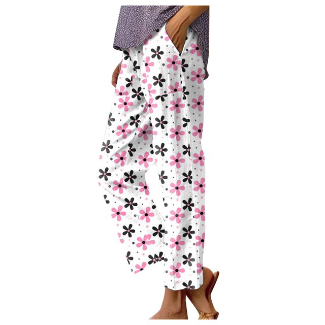 Ladies Casual Pants Solid Color Pocket Straight Tube Stretch Yoga Color Contrast Solid Pants Ladies Summer Pants Pink XL