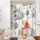 thumbnail image 4 of Cortina de baño con diseño de calabazas otoñales de acuarela con ramas doradas, hojas que caen, cosecha, día de Acción de Gracias, tela impermeable, lavable a máquina, con ganchos, 72" de ancho x 72", 4 of 5