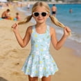 thumbnail image 3 of Xixirimido Bunny Chicken Carrot Eggs Print Girls One Piece Swimsuits Sleeveless Swim Dress for Girls Skirted Bathing Suit Hawaiian Skirt Swimwear UPF 50+ Sun Protection for Easter, Blue, 8-9 Years, 3 of 7