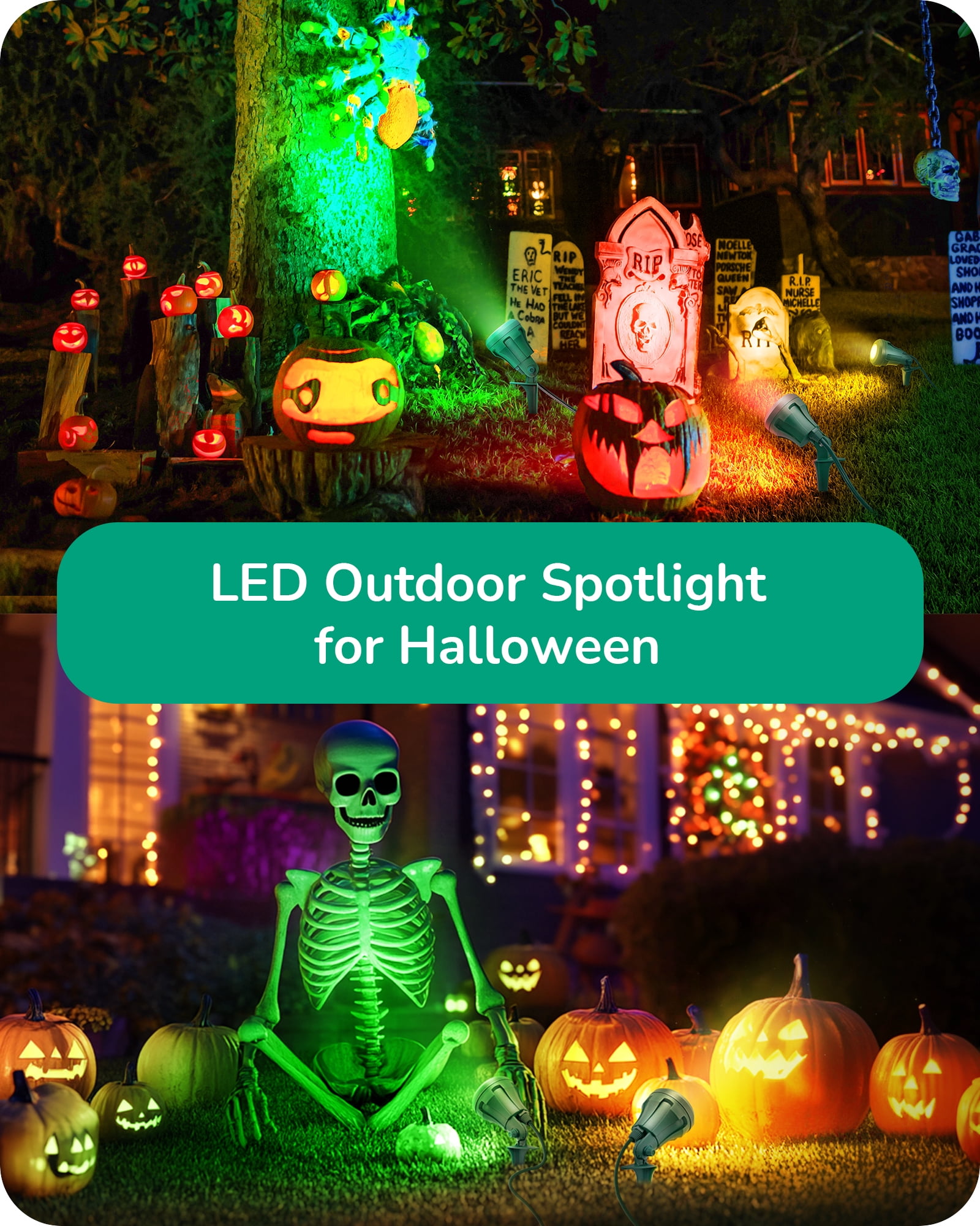 EDISHINE 4 Pack Garden Decor Spotlights Outdoor , LED landscape light with 3 Color Lenses Waterproof Electric plug in Light projector 400 Lumen, 5 FT Power Cord