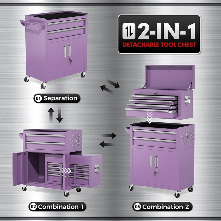 Suncrown Tool Chest, 8-Drawer Rolling Metal Cart with Detachable