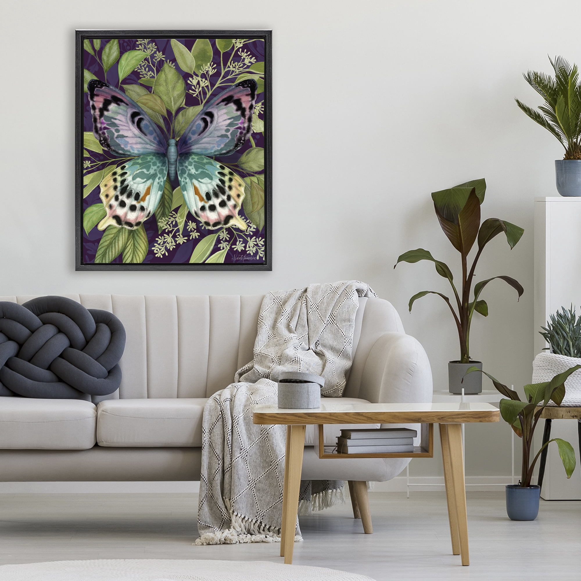 Stupell Industries Midnight Garden Butterfly Black Framed Floater Canvas Wall Art, design by Nicole Tamarin