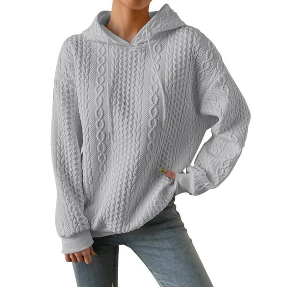 LowProfile Sweatshirt Hoodies for Women Plus Size Long Sleeve Casual Tops Textured Drop Shoulder Drawstring Pullover Solid Winter Fall Sweatshirts