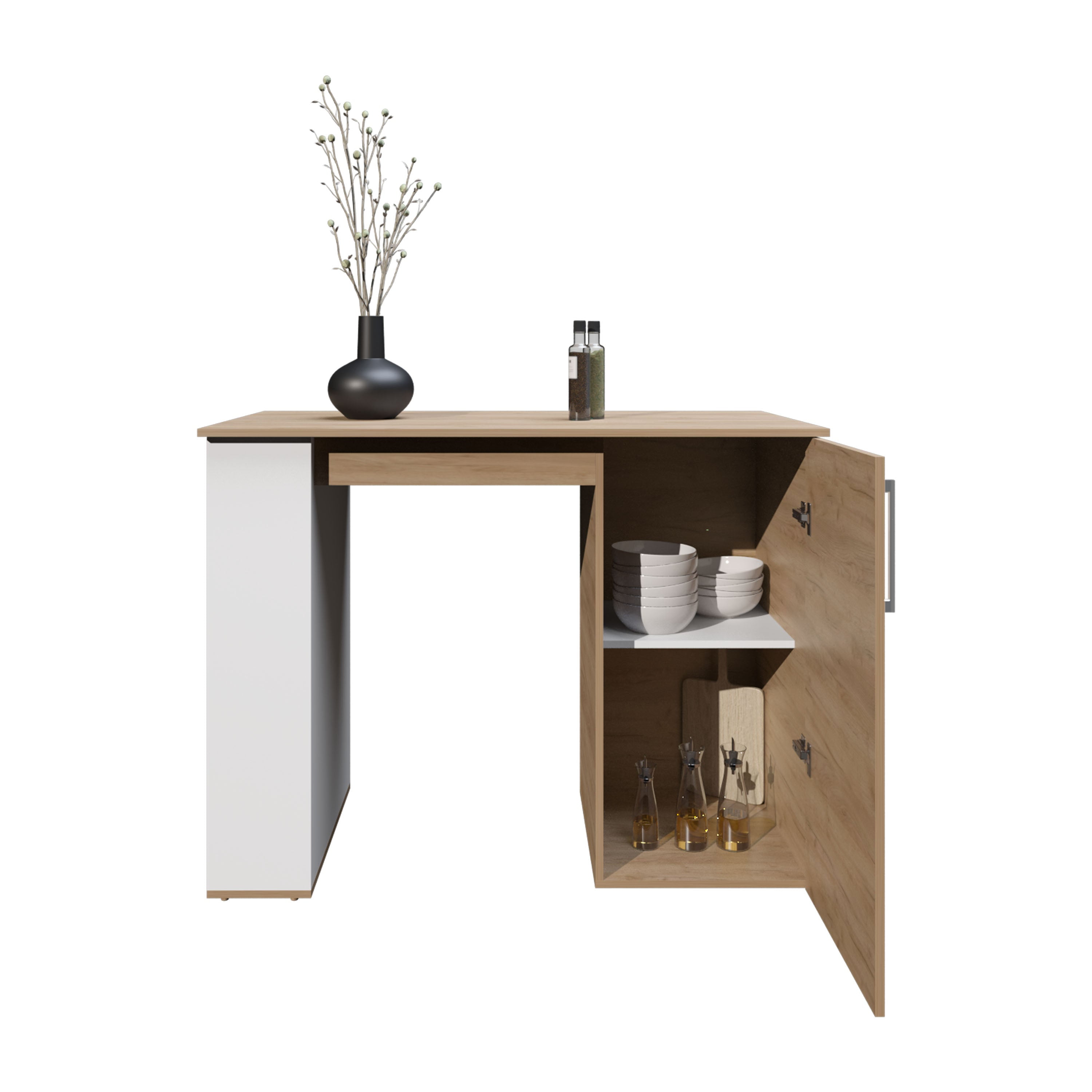 Allen 47" Wide Kitchen Island with One Cabinet and Five Shelves, Multifunctional Bar