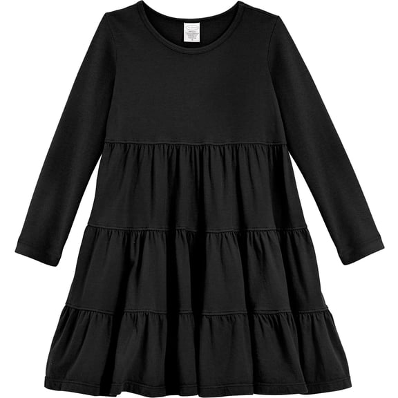 Girls Soft Cotton Jersey Long Sleeve Tiered Dress | Black