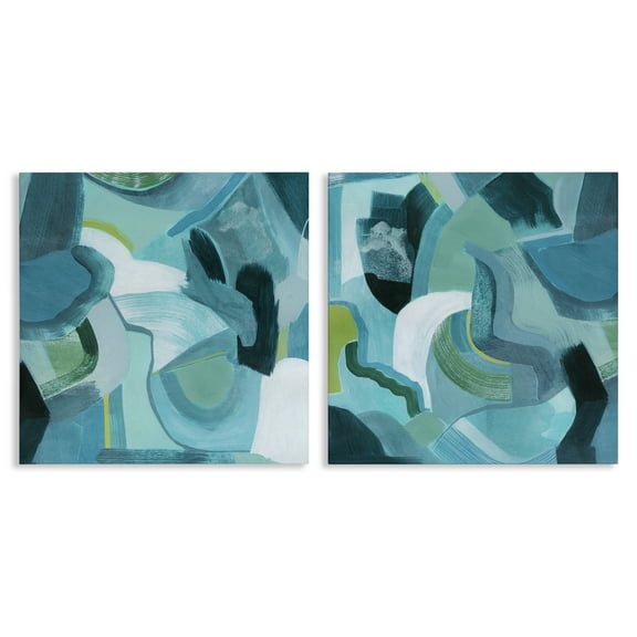 Stupell Industries Energetic Blue Patterns Abstract Painting Wrapped Canvas Art Print Wall Art, 17 x 17, Set of 2
