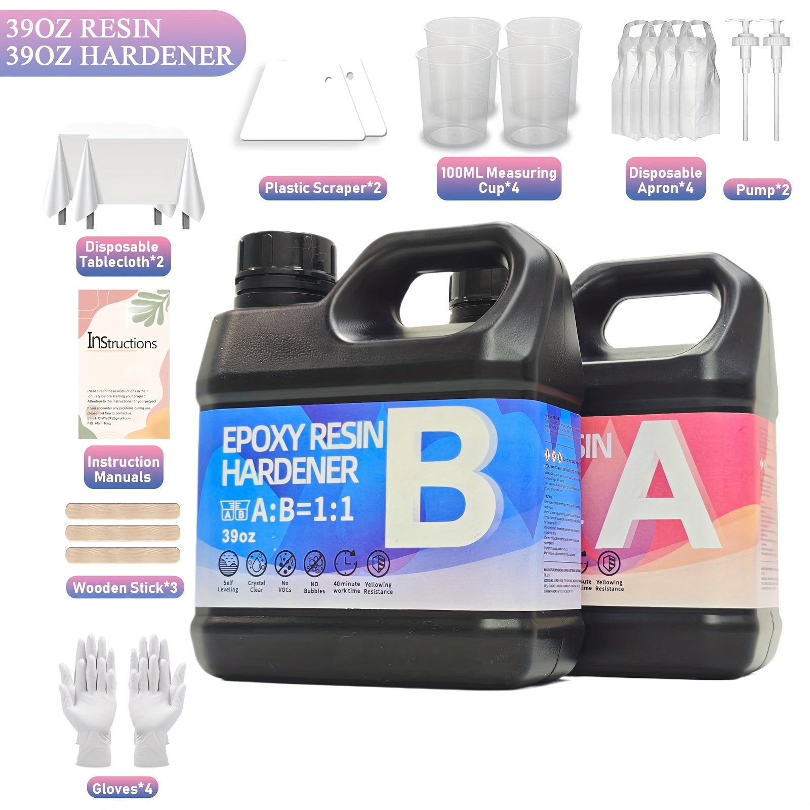 Fast Curing 546oz Epoxy Resin – Crystal Clear Epoxy Resin Kit, 7 Sets. Self-leveling, high-gloss, non-yellowing and bubble-free casting resin with 1:1 volume ratio. Ideal for craft making, tabletop p