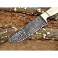 thumbnail image 4 of 9.5" Long hand forged Damascus steel 4.5" full tang blade skinning Knife, Natural Camel Bone with Brass bolster, Cow Leather sheath, 4 of 6