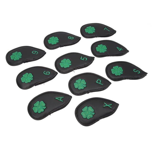 Four Leaf Clover Pattern 10 PCS Golf Club Top Covers, Water Proof PU Delicate Golf Iron Set Covers Suitable for Most Clubs