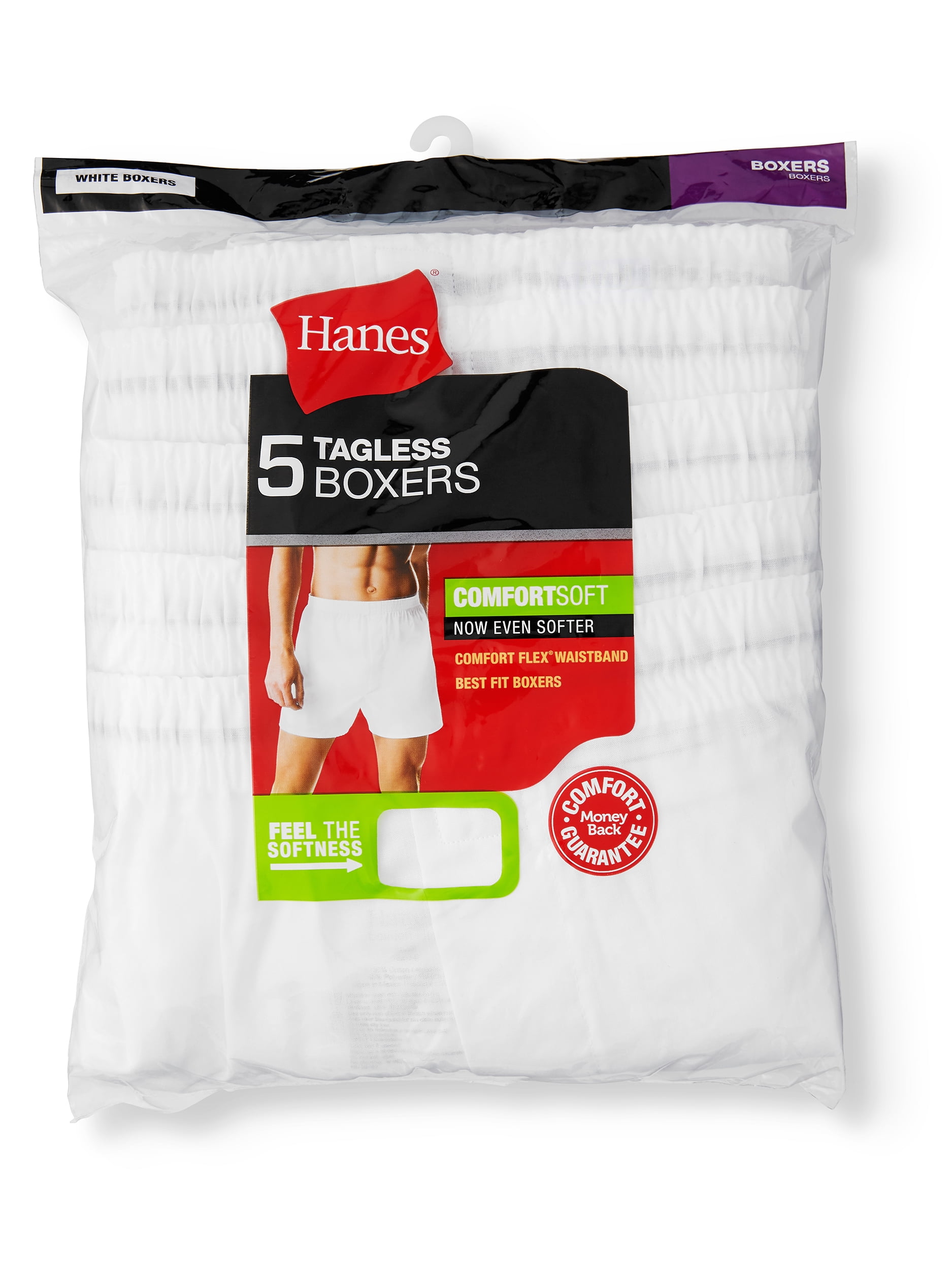 Big Men's Hanes White Boxer, 5 Pack