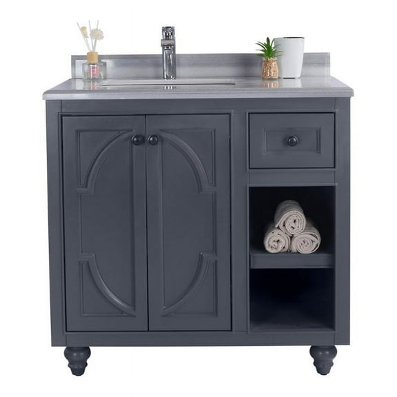 Odyssey - 36 - Maple Grey Cabinet   White Stripes Counter