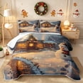 thumbnail image 2 of Erosebridal Snow Cottage Quilt King 3 Pieces,Winter Village King Coverlet Set,Brown,1 Bedspread and 2 Pillowcases, 2 of 7