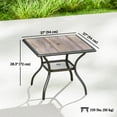thumbnail image 2 of Table à Manger Extérieure Carrée de 37 Pouces pour 4, Table de Patio Grise avec Dessus en Faux Bois, Trou pour Parasol et Tablette de Rangement Inférieure, Table de Jardin en Acier Résistant aux Intempéries pour Cour Arrière et Terrasse, 2 of 7