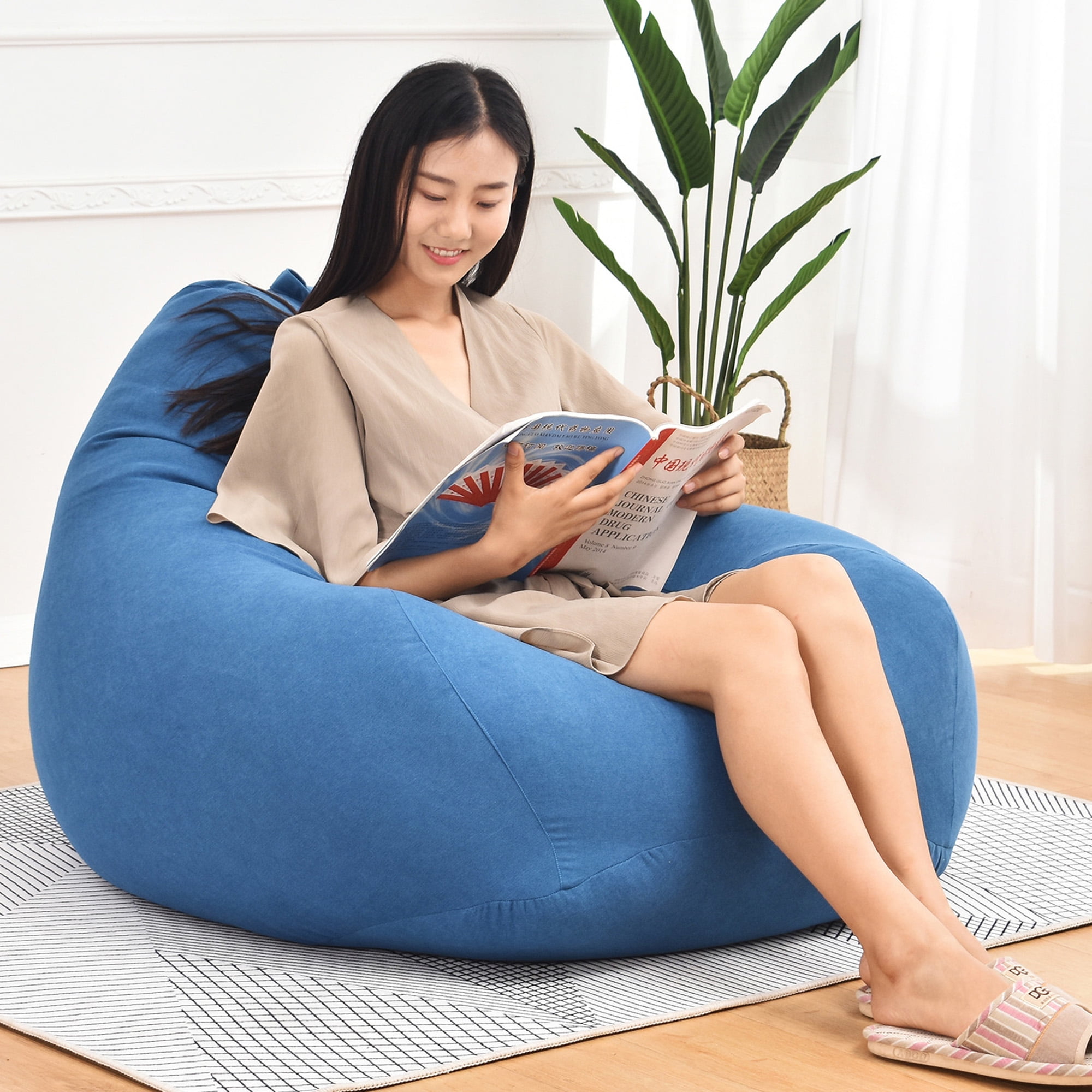 adults blue memory foam furniture bean bag storage chair for