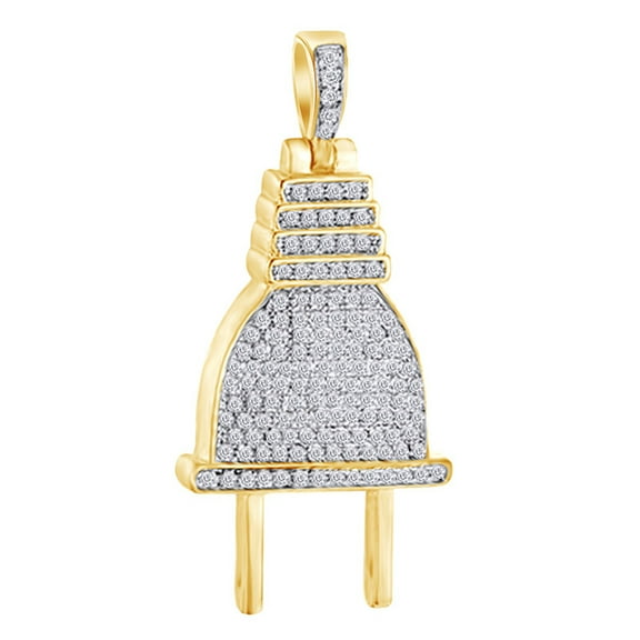 AFFY 1 Cttw Round Shape White Natural Diamond Iced Out Hip Hop Jewelry Plug Charm Pendant In 10k Solid Yellow Gold