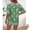 thumbnail image 3 of JULMCOMO Blouses for Women Boho Floral Print V Neck Half Button Short Sleeve Casual Summer Blouses Loose Fit Comfy Tunic Tops Green M, 3 of 3