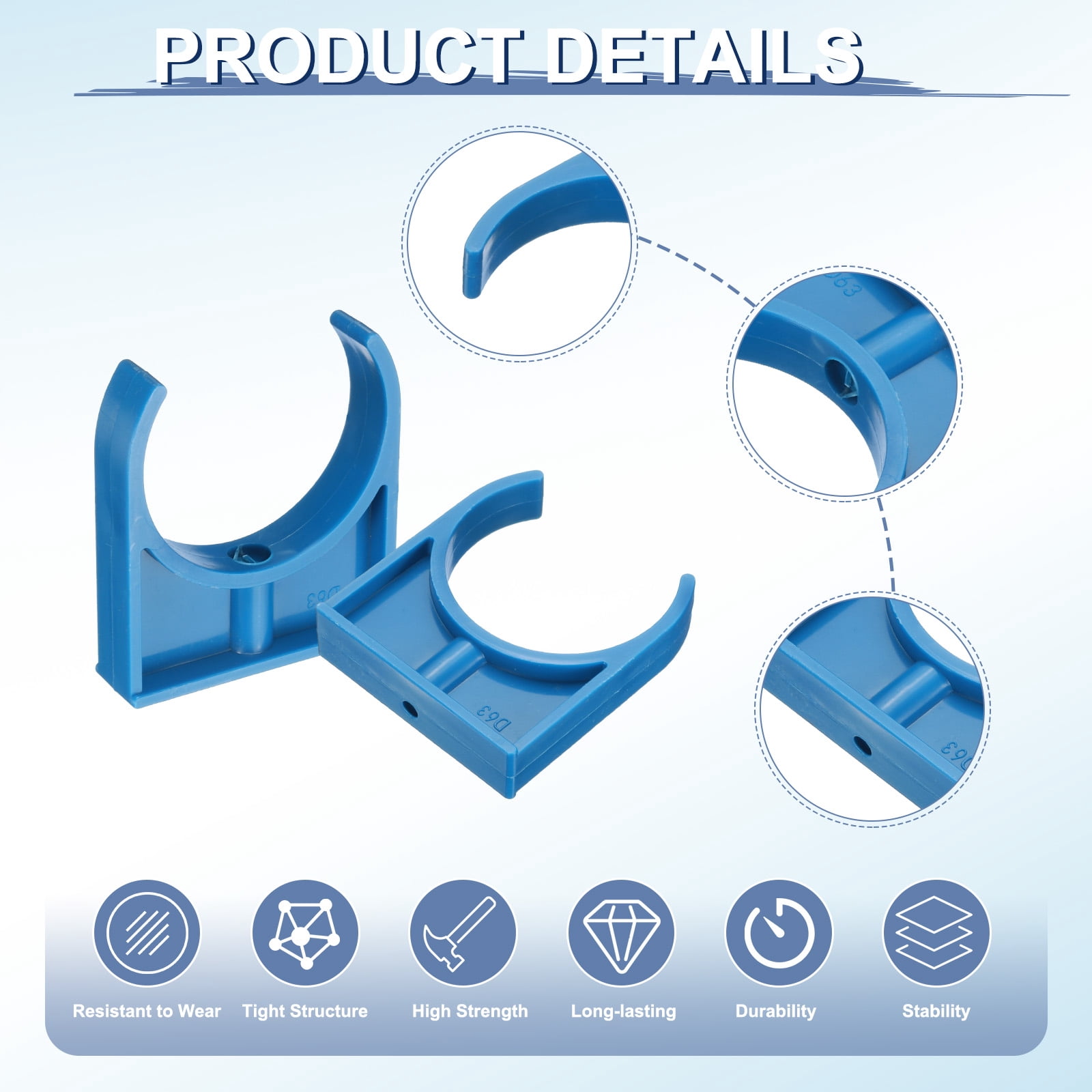 10Pcs Water Pipe Clamps Clips, U-Shaped Water Pipe Buckles Pipe Tubing Clamps for 2.5" OD TV Trays Pipe Tubing Hose Hanger Support Tubing, Blue