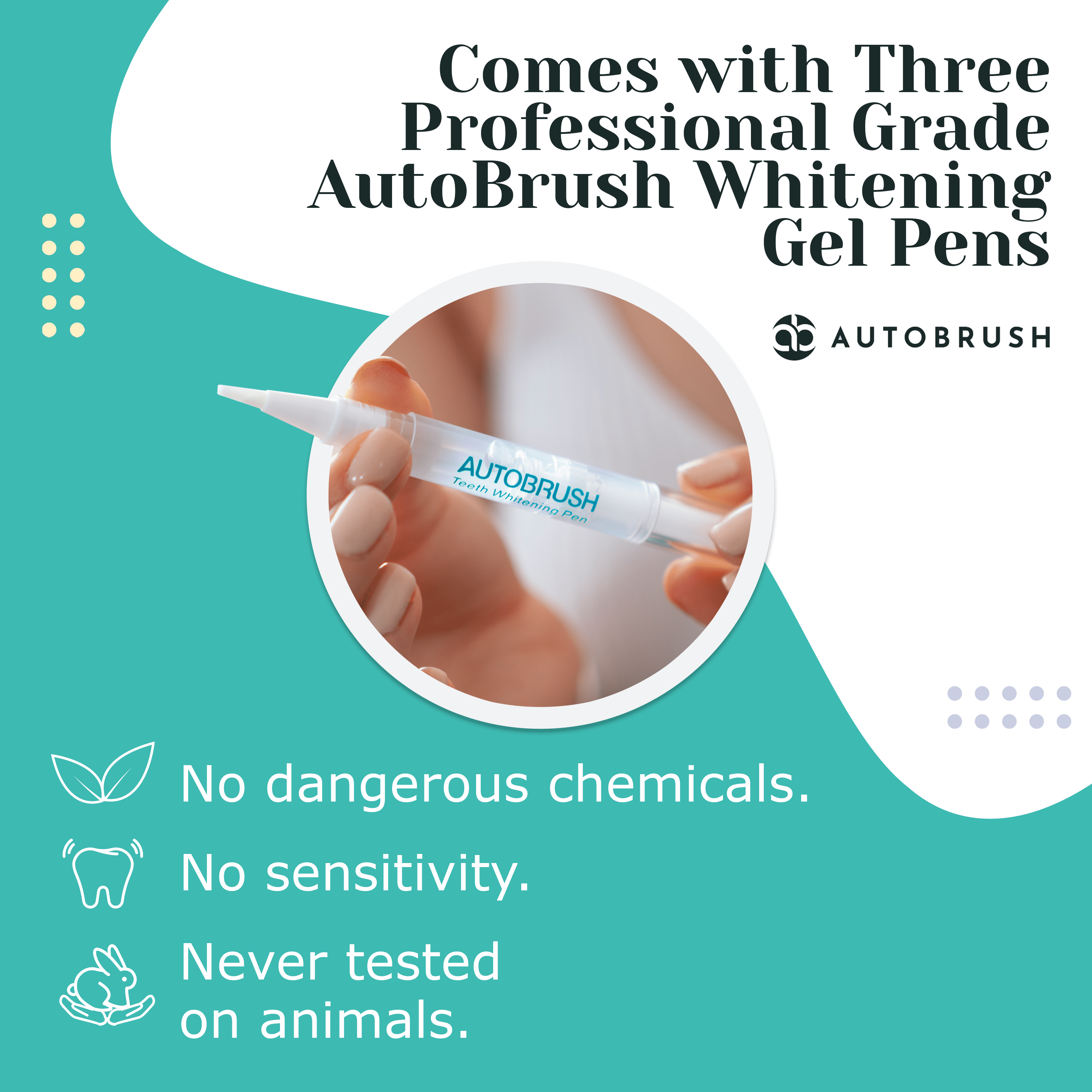 AutoBrush Teeth Whitening Pens (3 Pack), 30+ Uses, No Sensitivity & Painless, Travel-Friendly, Easy to Use