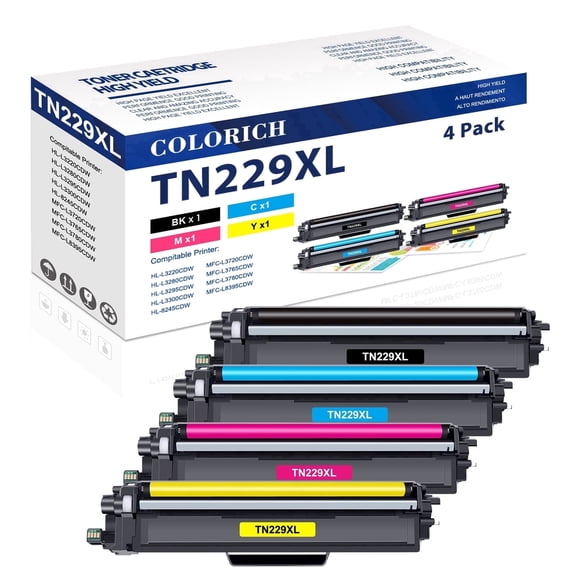 Colorich Compatible for Brother TN229 TN229XL TN-229XL TN-229 Toner Cartridge with Chip HL-L3280CDW HL-L3220CDW MFC-L3720CDW MFC-L3780CDW HL-L3300CDW Printer High Yield (4-Pack)