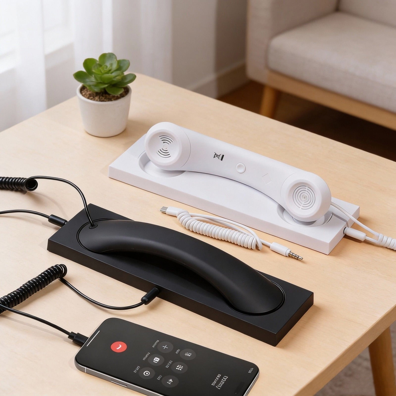 Retro Handset for Laptop – Reduce Radiation Telephone Receiver with Answer Button for iPhone, Android, iPad – Comfortable Call Headset(Type-c),White