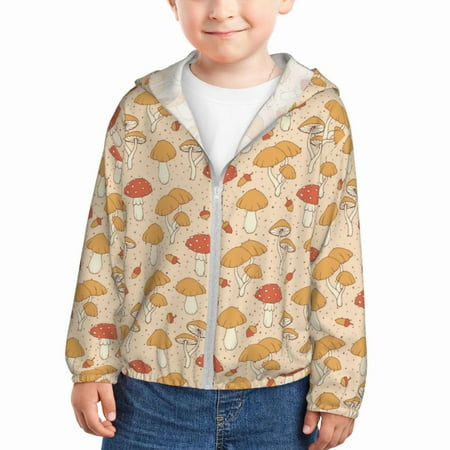 

Lukts Autumn Mushrooms Print Children s Long-Sleeved Sun Protection Clothing Hooded Sweatshirts for Boys and Girls Outdoor Sports-5 Years