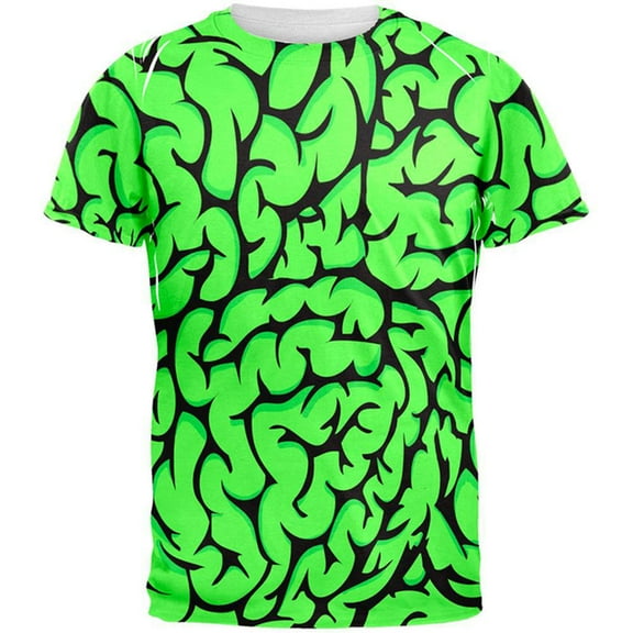 Halloween Green Brains All Over Adult T-Shirt - X-Large