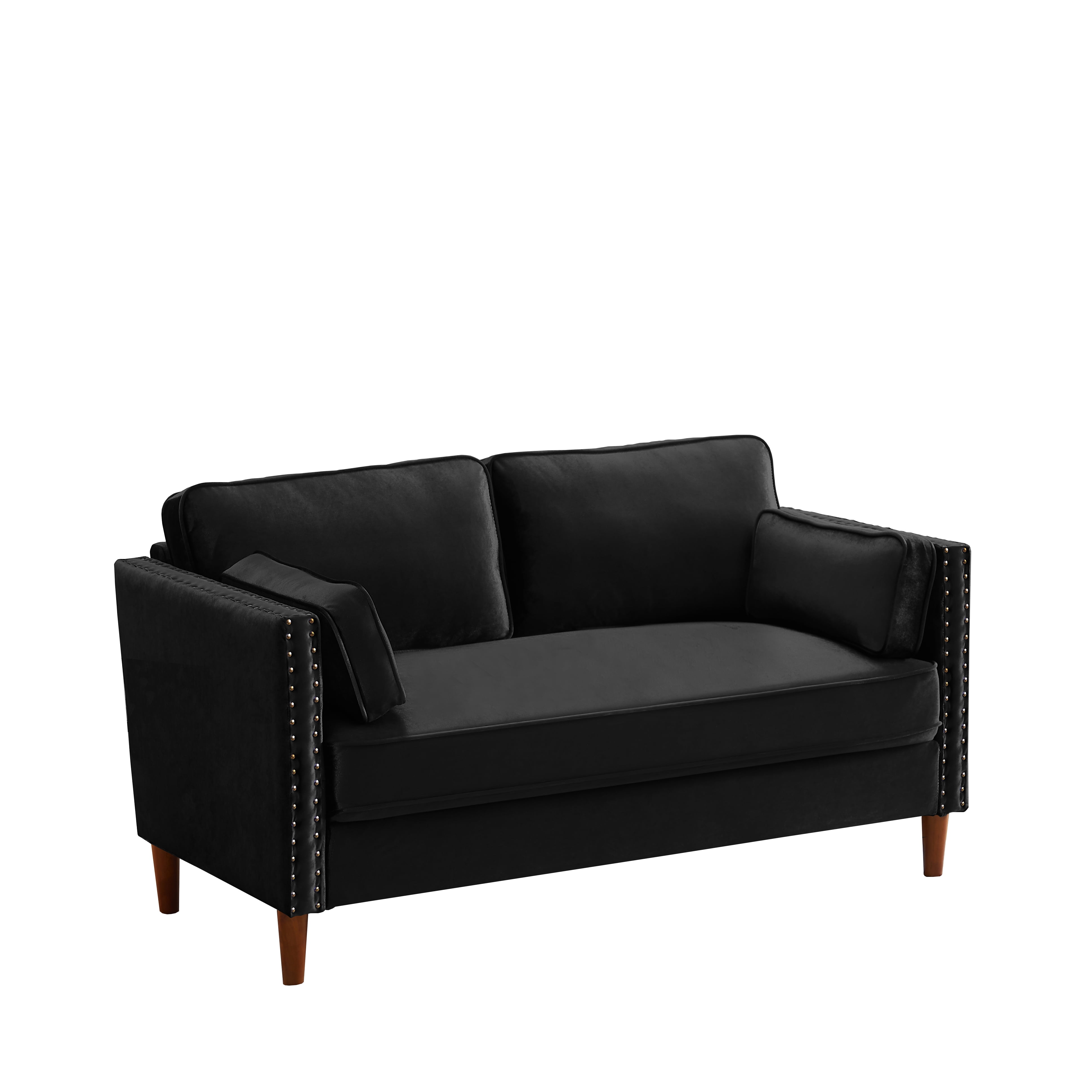 Private Jungle Velvet Loveseat Sofa Tufted Couch,Comfy Upholstered Settee Couch with wood Legs for Compact Space Apartment (Black)