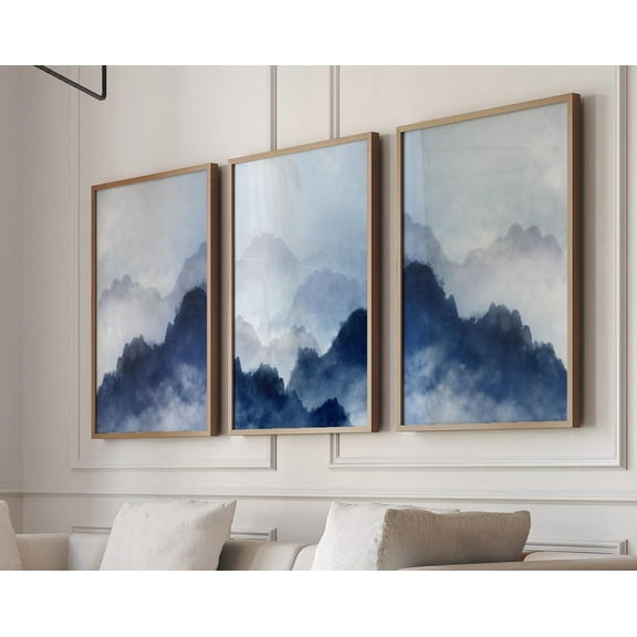 Luvia Set Of 3 Blue Prints - Blue - Blue Landscape Set - Bedroom, Modern Wall Decor Set 3 Prints 8x12 UNFRAMED