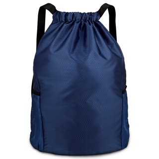 Navy Gym Sack Drawstring Bag - Lightweight PU Backpack For Sports, School, Wet Or Dry Kit, 34x43cm